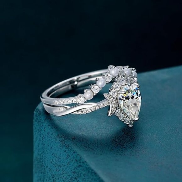 1.2ct Pear 925 Silver Hypoallergenic D Color VVS1 Moissanite Wedding Ring - Picture 3 of 6